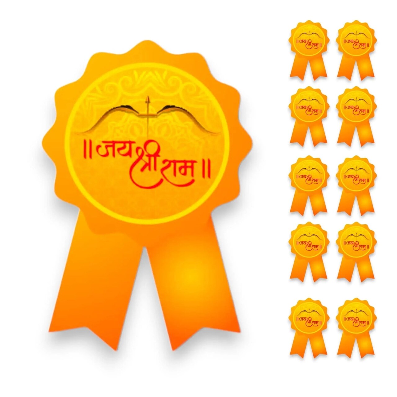 Set of 10 Jai Shree Ram Badges for Bhakts Devotees Men Women Jai Shri Ram Paper Badge for Ram Navami Vijayadashami Pooja Traditional Hindu Occasion Religious Processions